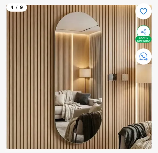 Espelho Orgânico Corpo Inteiro 90cmx40cm Pinterest Polido Moldura Solis - Dupla Face
