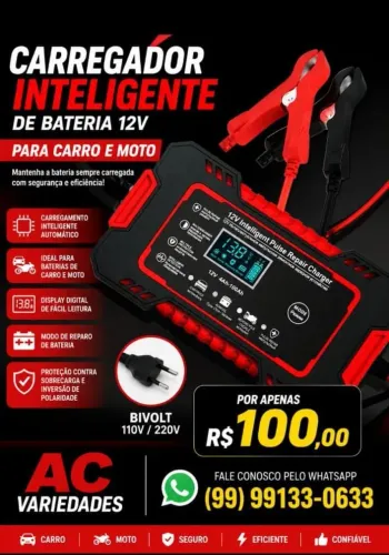 Vendo carregador de bateria para carro e sua moto