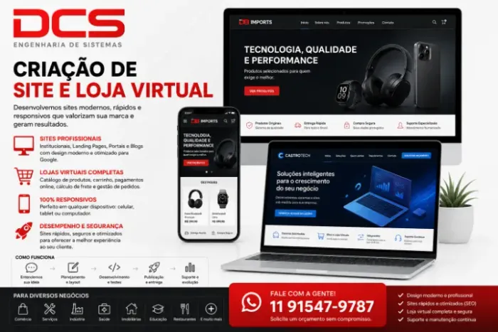 Site Institucional e loja virtual sob medida. Projetos personalizados e modernos.