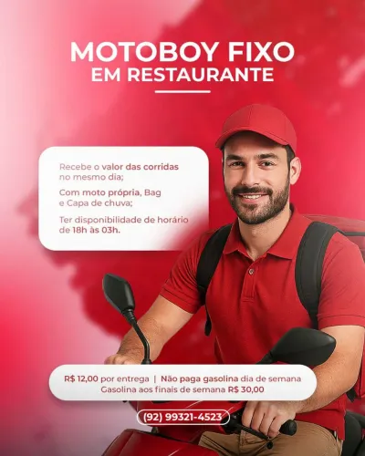 Vaga de motoboy para ficar Fixo - Entregador em restaurante