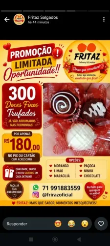 PROMOÇÃO DOCES FINOS FRITAZ FESTAS E EVENTOS