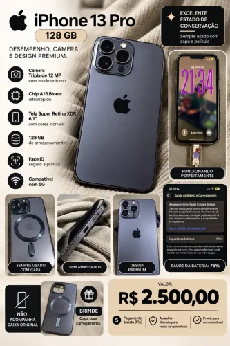 iPhone 13 Pro - 128 gb - cor chumbo / semi novo