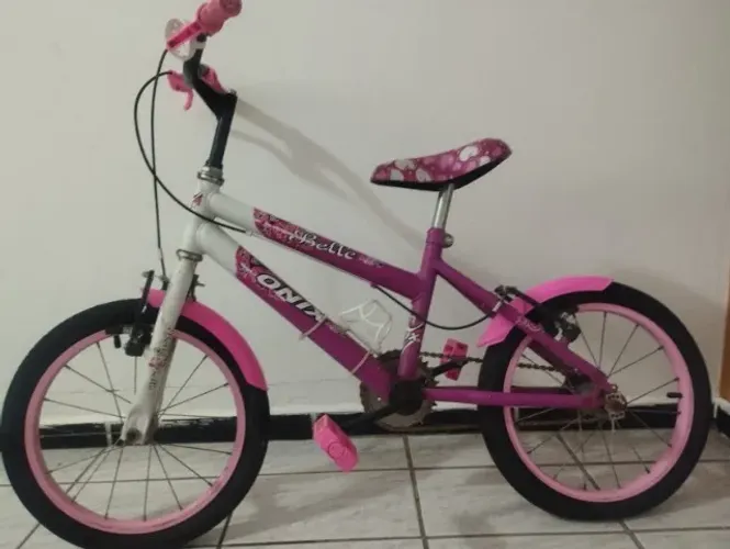 Bicicleta aro 16 femino infantil marca onix cor pink/branco