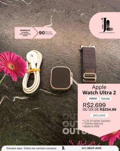 APPLE WATCH ULTRA 2, 49MM, LTE (FUNÇÃO CELULAR), SEM CAIXA, SEMINOVO, EXCLUSIVO!