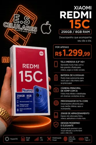 XIAOMI REDMI 15C 256GB/8GB RAM - CELULAR XIAOMI NOVO