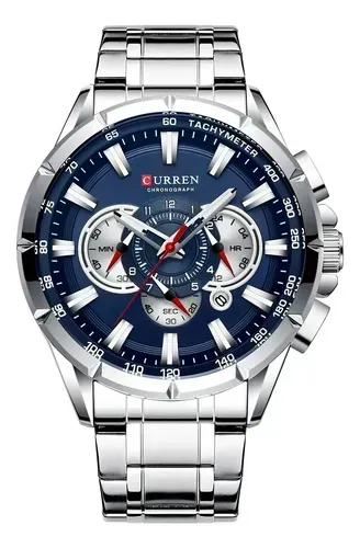 Relógio Curren 8363 Fundo Azul Masculino Aço Inoxidável Original Elegante Luxo.