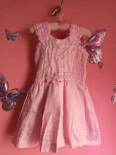 Vestido infantil luxo rosa 1 a 2 anos