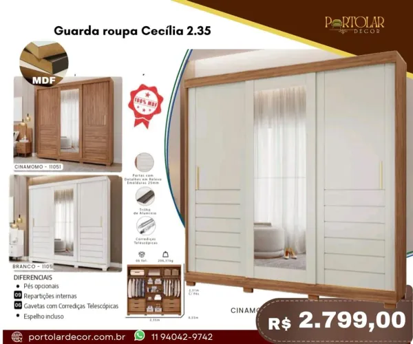 Guarda Roupa Cecília 2.35 - à pronta entrega