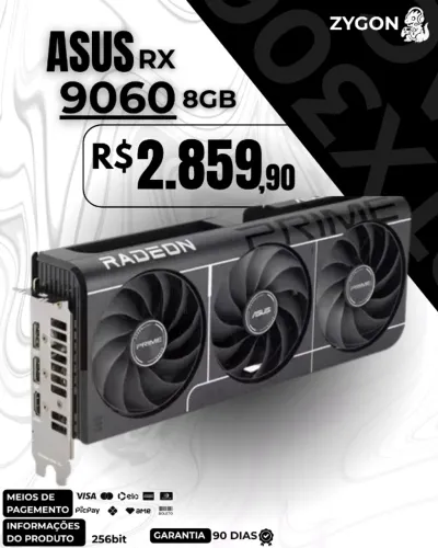 [S/ NOVO] Placa de Vídeo RX 9060 XT 8GB OC Asus Triple Fan - Garantia 90 Dias