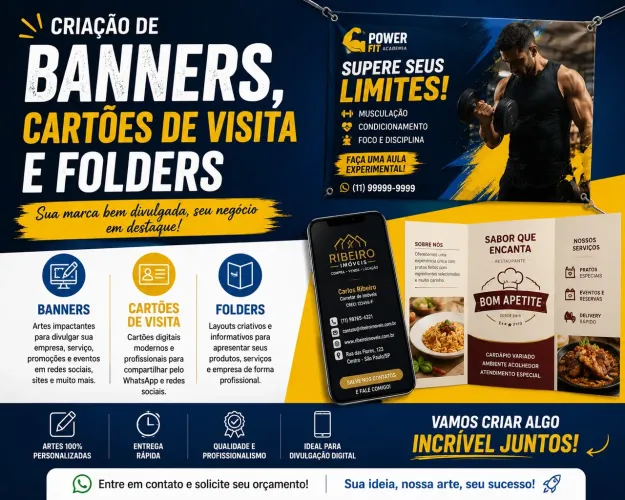 CRIAÇÃO DE BANNERS, CARTÕES DE VISITA DIGITAIS E FOLDERS