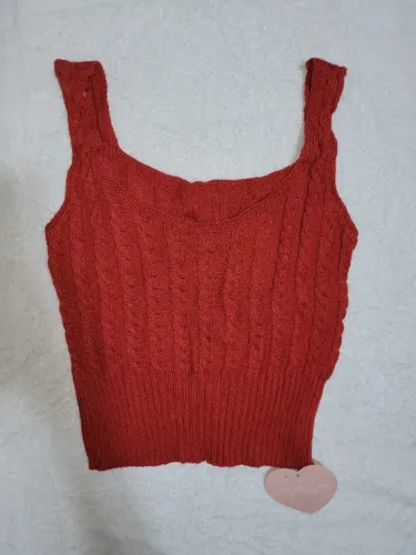 Cropped de Tricô Vermelho com Alças - Darlene Lima