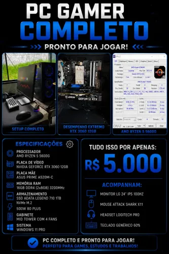 Computador Gamer Ryzen 5 5600G + RTX3060