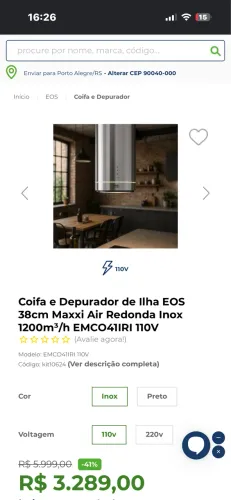 Coifa de ilha nova na caixa