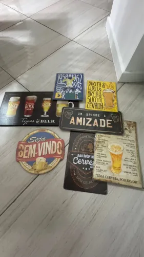 7 Placas decorativas e utensílios para Bar - Caixa incluída