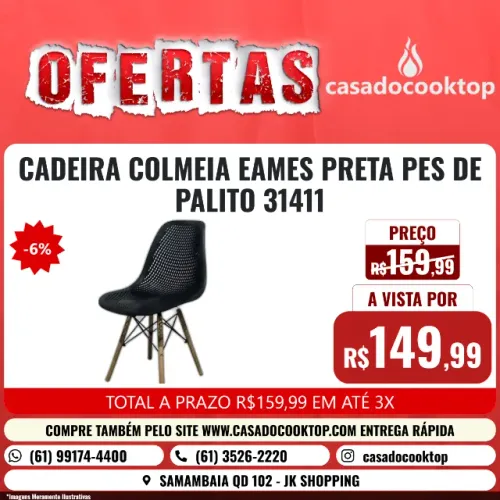 CADEIRA COLMEIA EAMES PRETA PES DE PALITO 31411