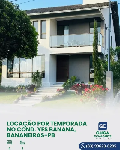 CONDOMÍNIO YES BANANA EM BANANEIRAS/PB. Casa alto padrão para locação de temporada com 4 q