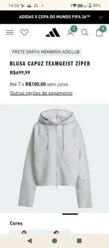 Blusa Adidas capuz teamgeist zíper código KC6421