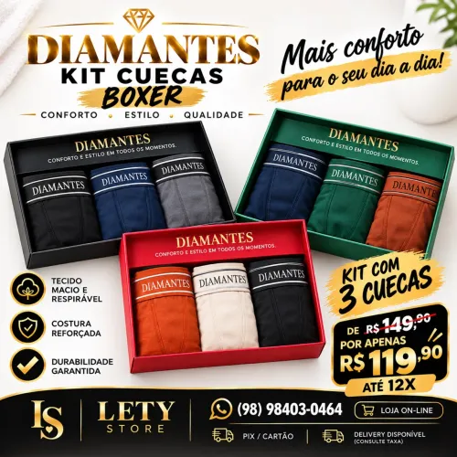 Kit cuecas boxer diamantes