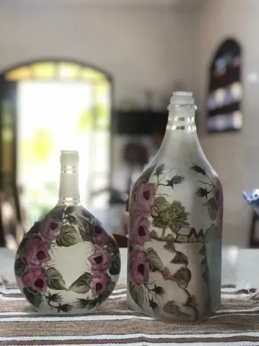 Garrafas Decoradas - Flores e Paisagem