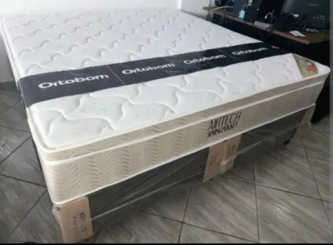 Cama box casal queem (Ortobom molas ensacadas com individual+base preta)