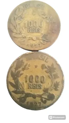 Duas moedas de 1000 mil réis bronze 1927.