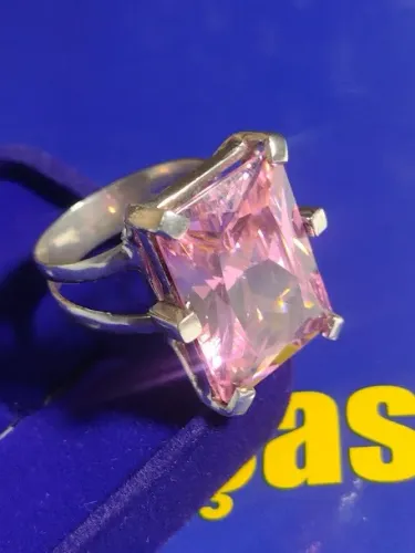 Anel Prata 950 Pedra Zircônia 20 mm x 15 mm Peso 13 Gramas Maciço