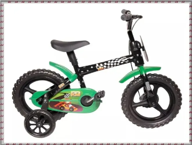 Bicicleta infantil aro 12 preta com detalhes verdes Styll