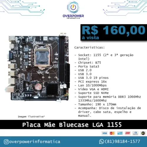 Placa mãe socket 1155 Chipset B75 USB 3.0, Rede gigabit, SSD NVMe