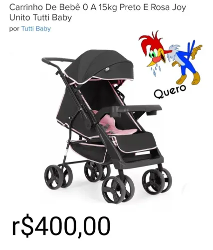 Carrinho de Bebê Unito Tutti Baby 0 a 15kg Preto e Rosa