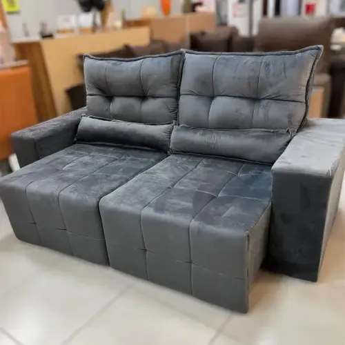 sofá retrátil espuma D23 cor cinza