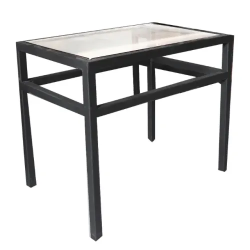Mesa lateral em ferro com vidro translúcido 60 x 40cm x 40cm