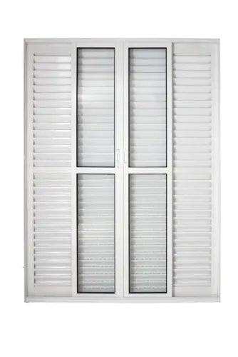 Porta balcão 6 folhas 2,10x1,50 Linha 25 com fechadura no alumínio branco