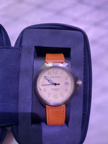 Relógio masculino pulseira de couro Náutica