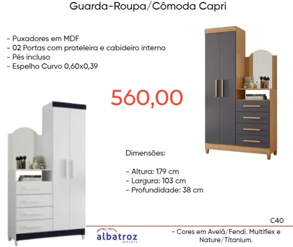 Guarda-Roupa/Cômoda Capri / várias cores / pague na entrega