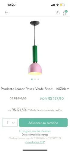 Par de Pendentes Rosa e Verde Bivolt - 14X34cm
