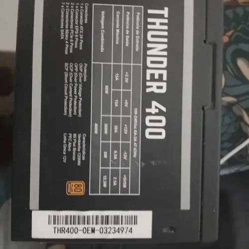 VENDO MEMORIA RAM HYPERX FURRY 2X4GB DDR4 + FONTE DE ALIMENTAÇÃO THUNDER 400 SELO 80 PLUS