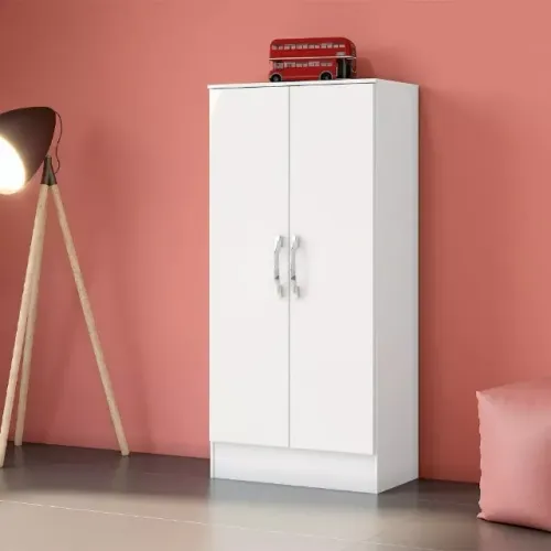 Armário Multiuso Sapateira 2 Portas 131cm Branco ou Amadeirado com Bege