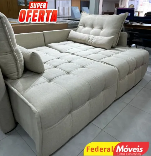 Sofá Cama em Linho 2,15m D33 - Conforto e Qualidade!