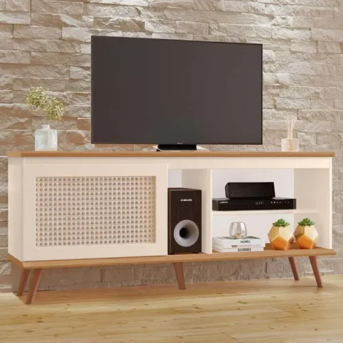 Rack Camille 100% MDF Tuboarte 1 Porta 3 Nichos e Pés Estilo Retrô