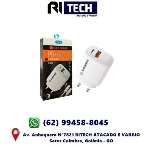 Kit Carregador Turbo Tipo-C 40W USB C Para USB C Kimaster 1 Ano Garantia QC 3.0