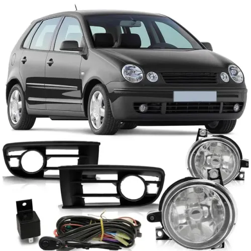 Kit Farol de Milha Neblina Completo para o Polo 2003 - 2006 com Molduras Pretas