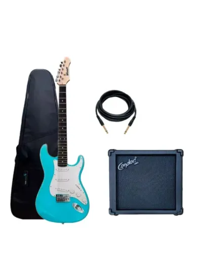 Kit Guitarra Stratocaster Winner Azul Wgs com Cubo, Cabo e Capa