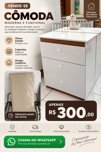 Cômoda Infantil 3 Gavetas Nova - Branca - R$ 300