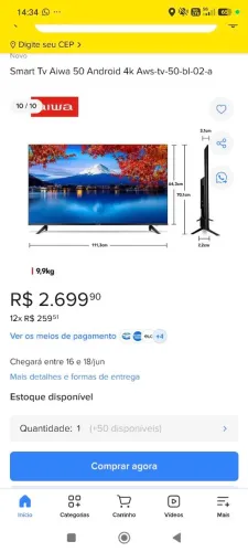 Tv Aiwa 50 polegadas 