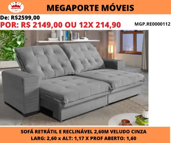 Sofá Retrátil e Reclinável Premier 2,60 Veludo