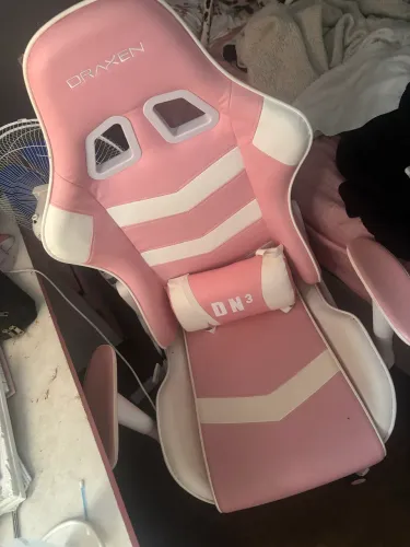 Cadeira Gamer Draxen DN3 Branca/Rosa Ergonômica com Encosto Reclinável