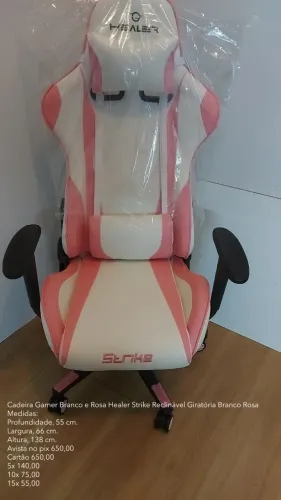 Cadeira gamer branca e rosa Healer Strike Reclinavel giratoria