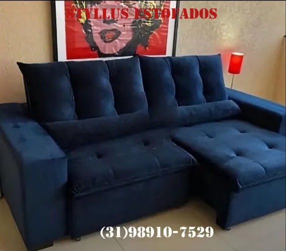 Sofá retrátil azul a pronta entrega 