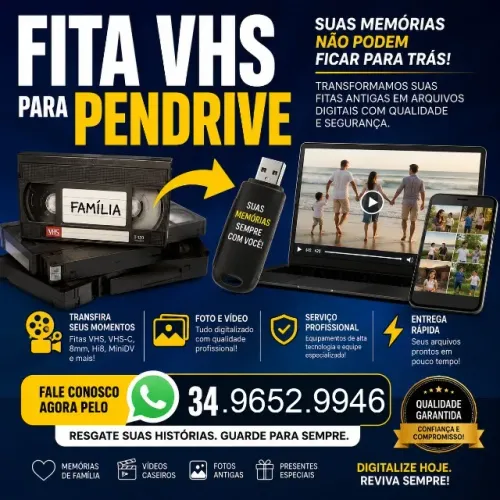 Fita Vhs P/ Pendrive serviço Profissional