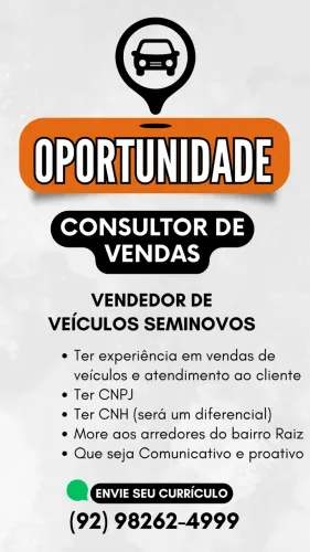 Oportunidade Consultor de Venda de Veículos Seminovos